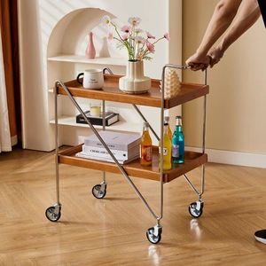 Minimalist Trolley Cherry <b>Walnut</b> 2 Tier Mobile <b>Coffee</b> <b>Table</b> Storage Shelf Living Room Bedroom Study Dining Cart - Product Image 2