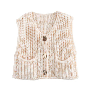 KAR&OT ZA Primavera 2024 Nuovo Gilet Senza Maniche con Collo Tondo, Decorazione con Tasche, Stile Casual Ampio in Maglia Spessa 5802002 - Product Image 4