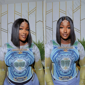 2x6 encaje Kim Kardashian inspirado Kim K cabello humano recto Bob peluca 100% encaje transparente virgen 1B/4/<span class=keywords><strong>dorado</strong></span> para Color Ombre - Product Image 6