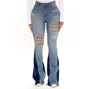 Celana Boot Perempuan Seksi Potongan Pertengahan Pinggang Celana <span class=keywords><strong>Jeans</strong></span> Denim Terkembang - Product Image 2
