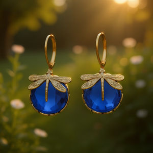 Orecchini Pendenti a Forma di Libellula Placcati in Oro con Cristallo Blu, Gioielli Vintage da Donna per Feste - Product Image 2