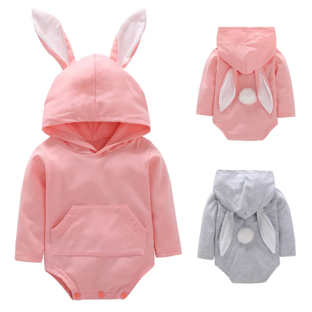 Pascua Onesies ropa de bebé de manga larga bebé en blanco mameluco Orejas de conejo de punto con capucha mamelucos de bebé al por mayor