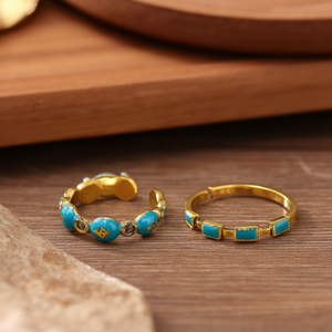 Fashion <b>Rings</b> 316L Stainless Steel PVD Gold Plating Blue Enamel <b>Adjustable</b> Band For Women Jewelry - Product Image 3