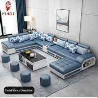 Ensemble canapé et table basse en tissu en U moderne et simple pour salon, avec interface USB, rangement relevable, housse anti-griffures pour chat et rembourrage en latex