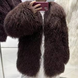 Soprabito Invernale da <span class=keywords><strong>Donna</strong></span> in Vera Pelliccia di Agnello Mongolo con Colore Personalizzato, Cappotti di Tendenza in Lussuosa Pelliccia di Pecora Naturale - Product Image 2