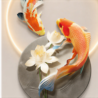 Art mural LED Poisson Koi en acrylique, MDF, cristal et porcelaine, mural lumineux pour salon, hall d'hôtel, décoration intérieure contemporaine
