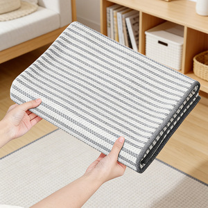 Under <b>Bed</b> Storage <b>Bag</b> Rectangle Gray Striped Large Capacity Folding Organizer For Quilts Clothes Bedroom Use - Product Image 2