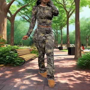 Custom <b>Camo</b> Real Tree Full Print Seamless Spandex/Nylon Elastic Slim Fit Sports Long Sleeve <b>Tops</b> Breathable Flared Yoga Set - Product Image 2