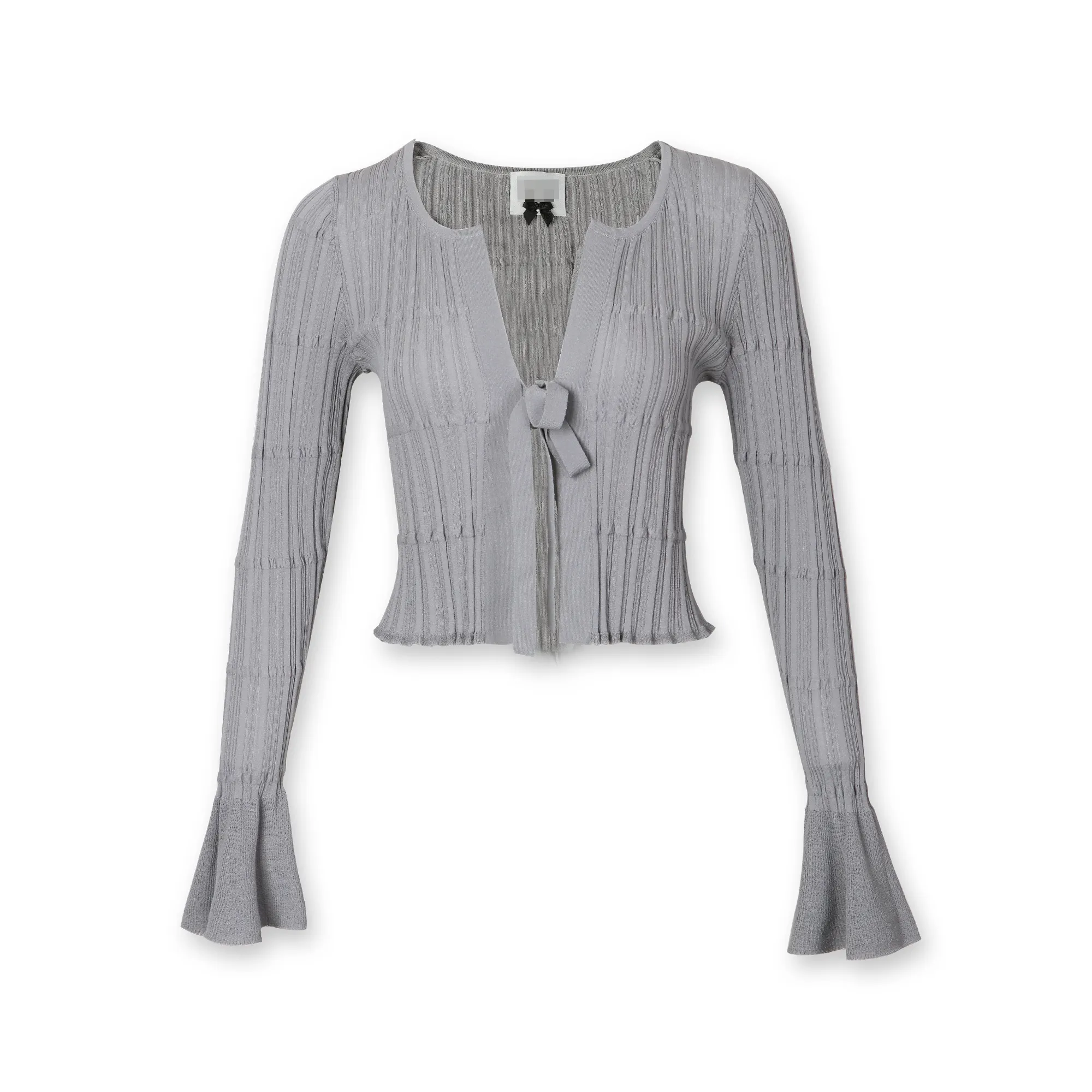 महिलाओं के लिए उच्च गुणवत्ता वाला पैगोडा लंबी आस्तीन वाला फ्रेनुलम निट क्रॉप टॉप कार्डिगन स्वेटर