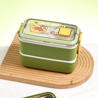 Boîte à lunch pour enfants en acier inoxydable 304, boîte à lunch portable grande capacité pour étudiants, boîte à bento à double couche avec poignée