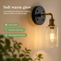 Abat-jour cylindrique en verre bulle transparent facile à nettoyer, soufflé à la main, pour luminaires vintage en laiton et appliques murales