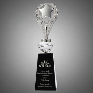 Étoile en métal argenté <span class=keywords><strong>de</strong></span> fabrication noble avec base en cristal noir, logo personnalisé sur mesure, cadeau d'entreprise, trophée scolaire, récompenses - Product Image 3