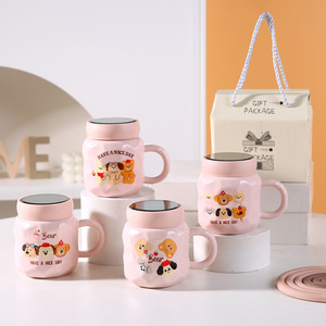 Mug Cermin 3D Kartun Bernilai Tinggi Desain Lucu Cangkir Keramik untuk Wanita dengan Tutup Kapasitas 500ml Cangkir Kopi Sarapan Kantor - Grosir - Product Image 4