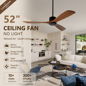 Ventilateur de plafond 52 pouces sans lumière, 3 pales en bois massif, avec télécommande, moteur DC silencieux et réversible, fixation par tige de suspension pour chambre et salon - Product Image 1