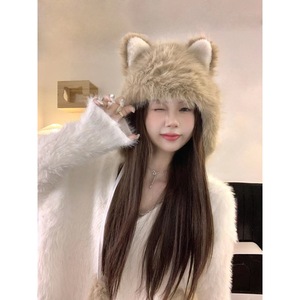 Korean Style Cat Ear Beanie <b>Hat</b> White Pink Gray Winter <b>Warm</b> Knit <b>Hat</b> For Women 56-58cm Female Headwear - Product Image 3