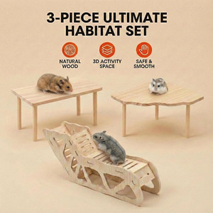 Ensemble de jeu pour hamster en bois gravé fait main, design moderne, plateforme et tunnel en bois naturel, Artware - Product Image 5