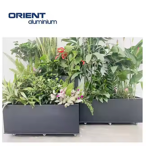 Pot de fleur <span class=keywords><strong>rectangulaire</strong></span> pour jardin extérieur <span class=keywords><strong>Jardinière</strong></span> murale en aluminium avec blocs de <span class=keywords><strong>béton</strong></span> Pots à revêtement en poudre à motif carré et finition noire - Product Image 1