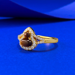 Nouvelle bague en argent S925 avec pierre œil de tigre, forme de <span class=keywords><strong>gourde</strong></span>, bague de contour, style tendance et polyvalent pour femmes - Product Image 3