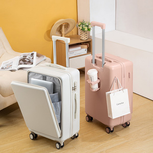 Front Opening Carry On <b>Suitcase</b> 20 Inch Ultralight Spinner <b>Wheels</b> With Lock Solid Color For Leisure Travel Unisex - Product Image 1