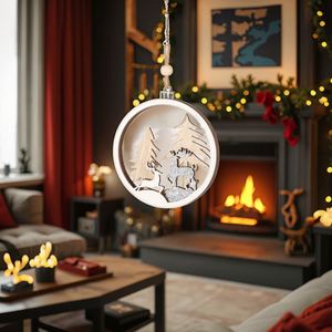 Christmas Art Style Hanging Wooden Plaque Hollow Craft Scene <b>Wood</b> <b>Slice</b> Christmas Tree Decorations MDF Material Engraved Carving - Product Image 2
