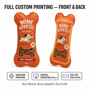 Sachet d'emballage alimentaire pour animaux de compagnie en forme d'os personnalisé, en plastique, avec fenêtre, refermable, à fermeture éclair, pochette autoportante découpée pour Happy Dog - Product Image 4
