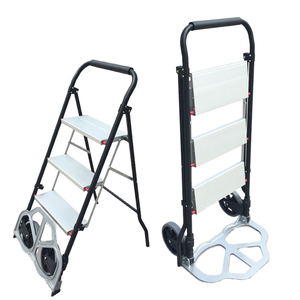 3 Langkah Tangga <span class=keywords><strong>Hand</strong></span> <span class=keywords><strong>Truck</strong></span> 2-In-1 Aluminium Lipat Bangku Tangga 330Lbs Heavy Duty Portabel Keranjang Dolly 176Lbs dengan Dua Roda - Product Image 2