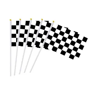 Bendera olahraga mobil balap, perlengkapan dekorasi genggam Mini, tongkat tangan plastik bendera kotak-kotak