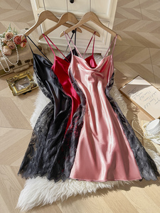 Pigiama Femminile Alla Moda e Sexy, Elegante Camicia da <span class=keywords><strong>Notte</strong></span> con Inserti in Pizzo, Abbigliamento Casual e Traspirante per Donne - Product Image 4