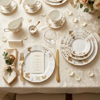 Service de vaisselle de luxe en porcelaine fine dorée motif papillon, assiettes rondes à bord ondulé pour mariage, dessert et salade