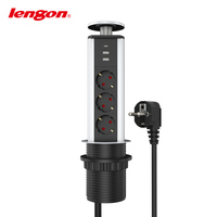 Enchufe de escritorio alemán oculto de 3 vías con cargador USB inalámbrico / Enchufe emergente para mesa de conferencias de oficina
