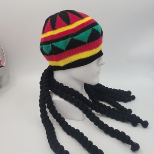 Bonnet en tricot 100% acrylique avec broderie à la main style dreadlocks <span class=keywords><strong>Rasta</strong></span>, fausses dreadlocks, style reggae, casquette rayée, pour hommes et femmes, chaud pour l'hiver, costume - Product Image 5