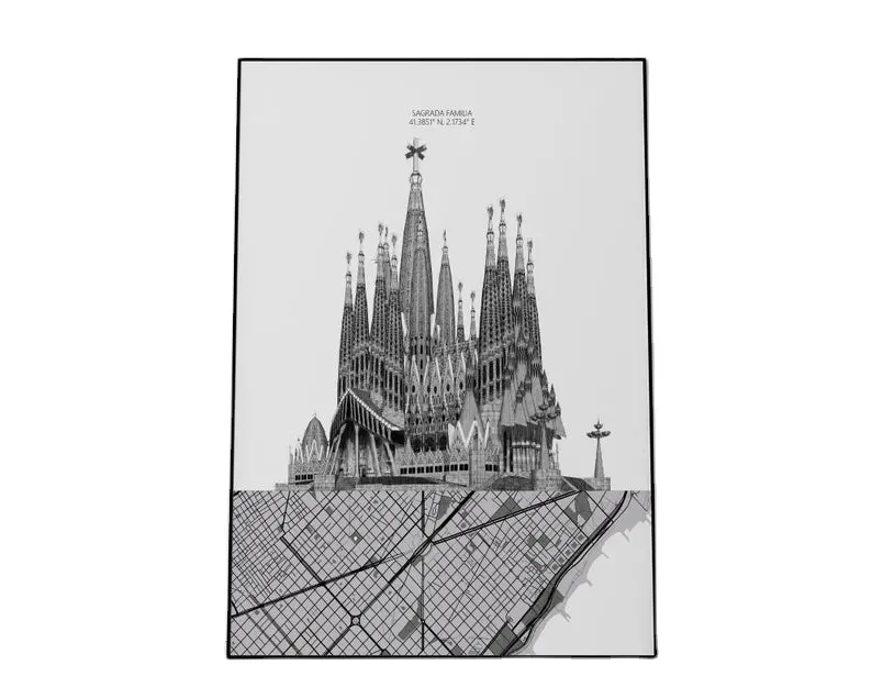 Barcelona Sagrada Familia ผ้าใบแคนวาสรุ่นสมัยพิมพ์ลาย,ผ้าใบสำหรับตกแต่งบ้านห้องนั่งเล่น