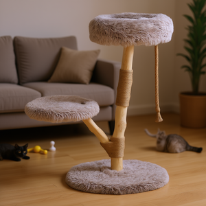Árbol para Gatos Moderno de 35 Pulgadas, 2 Niveles, Postes Rascadores de Madera, Cama para Gatos, Juguete de Cuerda, Color Marrón, para Gatos de Interior - Product Image 2