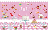 Papier peint mural personnalisé pour pâtisserie et dessert, motif fond rose, petits gâteaux, effet béton