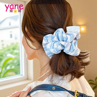 Ikat rambut biru kustom dengan label bergaris desain Nil kain poliester ikat rambut karet elastis aksesori rambut grosir
