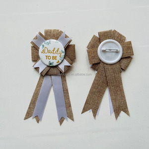 HLC Badges personnalisés vierges, cadeaux promotionnels, badges pour future <span class=keywords><strong>maman</strong></span> et papa, et ensemble de badges et écharpes en métal avec rubans en lin - Product Image 4
