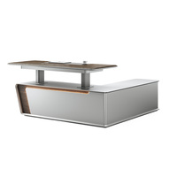 Bureau de direction moderne réglable en hauteur, bureau de direction de luxe en placage de frêne avec éclairage LED et gestion des câbles