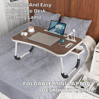 Table de lit multifonctionnelle réglable et pliable pour ordinateur portable, marron clair, en métal et imitation bois, avec tiroir et port de chargement USB, pour la maison et le bureau
