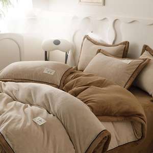 Ensemble <span class=keywords><strong>de</strong></span> Literie <span class=keywords><strong>de</strong></span> Luxe Style Hiver, Drap Housse Deux Pièces, Couverture <span class=keywords><strong>de</strong></span> Couette <span class=keywords><strong>en</strong></span> Velours Couleur Unie, Drap <span class=keywords><strong>de</strong></span> <span class=keywords><strong>Lit</strong></span> King Size et <span class=keywords><strong>Parure</strong></span> <span class=keywords><strong>de</strong></span> <span class=keywords><strong>Lit</strong></span> Jumelle d'Hiver - Product Image 4