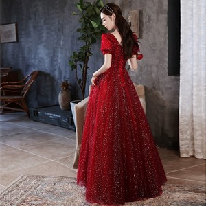 Red Evening Gown Women Sweetheart Neckline Natural Waist Glitter A Line For Coming Of Age Ceremony - Product Image 3