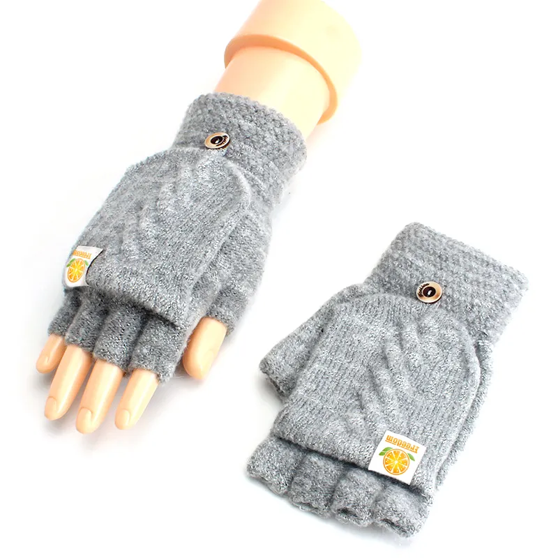 Wholesale Unisex Flip Knitted Gloves Winter Keep Warm Fingerless Mittens
