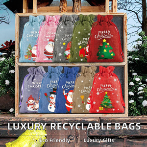 Bolsas de Algodón Reciclables de Lujo para Navidad con Cordón, Forro de Satén, Impresión Serigráfica, Impresión por Transferencia de Agua, Personalizadas al por Mayor para Regalos - Product Image 2