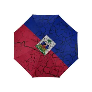 All'ingrosso Design personalizzato antivento compatto bandiera Haiti ombrello Casual con tre pieghevoli