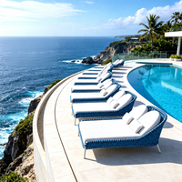 Chaise longue d'extérieur en corde tressée avec siège rembourré pour piscine, hôtel, complexe hôtelier