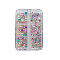 6 Grilles de Perles Sirène Aurore à Effet Bulle pour Ongles, Tailles Mixtes 2-5mm, Perles Plates Demi-Rondes Couleurs Bonbon, Décorations d'Ongles