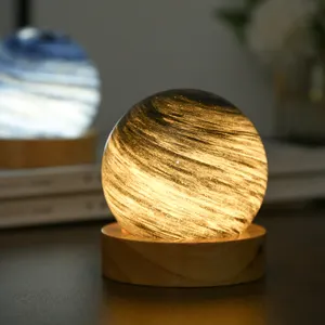 Creative 3D Planet Lamp Space Star Sunset Desktop Ambient Night Light With Wooden Base