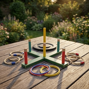 Jeu de lancer d'anneaux en bois, ensemble de jeu de jardinières, pour divertissement familial en extérieur, <span class=keywords><strong>jeux</strong></span> de jardin en bois pour jardin, plage, fête, ensemble de jouets <span class=keywords><strong>traditionnels</strong></span> de lancer d'anneaux - Product Image 4