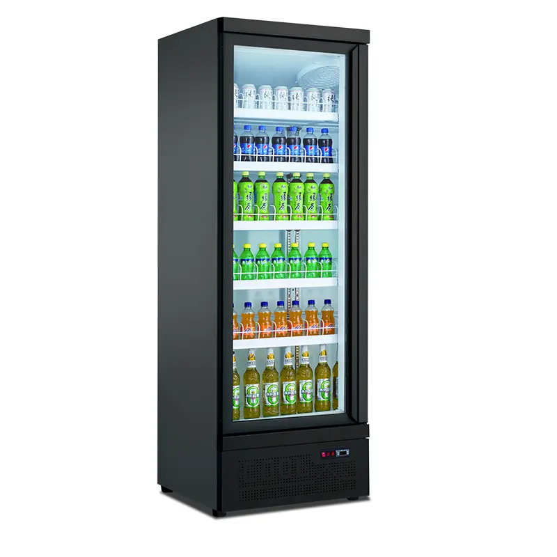 MUXUE-refrigerador vertical de una puerta de vidrio para bebidas, refrigerador comercial para bebidas, usado en tiendas de supermercado