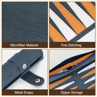 Papan Backgammon Lipat Kustom Dua Sisi Berlapis Beludru dengan Alas PU, 30 Piringan Kontras, Kantong Resleting, Permainan Strategi Portabel untuk