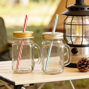 <span class=keywords><strong>Verre</strong></span> à boire en <span class=keywords><strong>verre</strong></span> transparent de 500 ml (16 oz) <span class=keywords><strong>avec</strong></span> poignée, couvercle à vis et <span class=keywords><strong>paille</strong></span>, type bocal Mason à large ouverture - Product Image 3